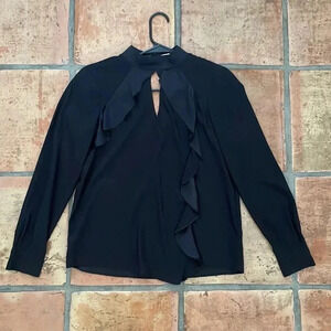 PARKER ✨ Long Sleeve Ruffle Button Up Blouse Black Size XS